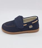 Mocasín Serraje Velcro Marino Pespunte Camel