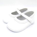 Merceditas Piel Blanco Botón Picado